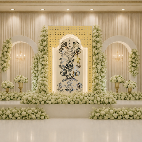 Premium Floral Jharokha Mirror Backdrop (Only Mirror & Stencil) for Wedding  & Event Decor-1449