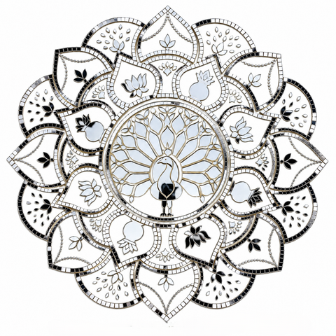 Peacock Mirror Rangoli on Transparent Paper – Ready Made Decorative Mirror Art ST-40
