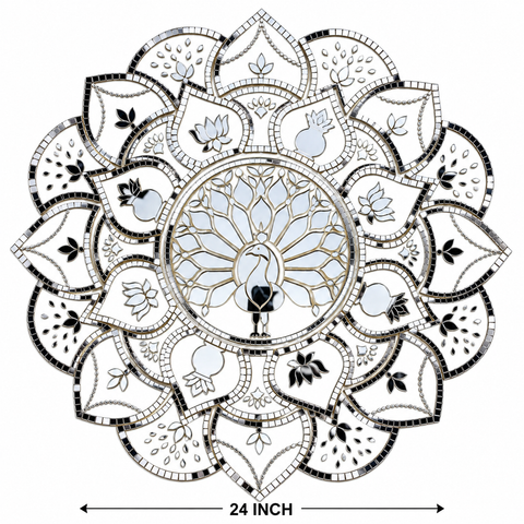 Peacock Mirror Rangoli on Transparent Paper – Ready Made Decorative Mirror Art ST-40