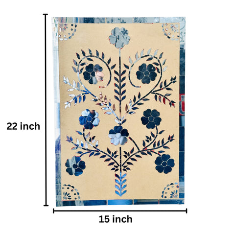 jarokha Stencil Pattern Floral Pot Design – Silver Mirror Pieces Only-706
