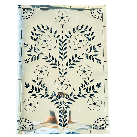 jarokha Stencil Pattern Floral Pot Design – Silver Mirror Pieces Only-706