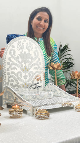 Peacock Lotus Mirror Work Singhasan (Ready Piece) - BAPS-50