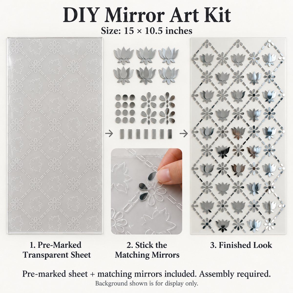 Pre-Marked Transparent Sheet with  Lotus Mirror Patches for DIY Mirror Art-1806