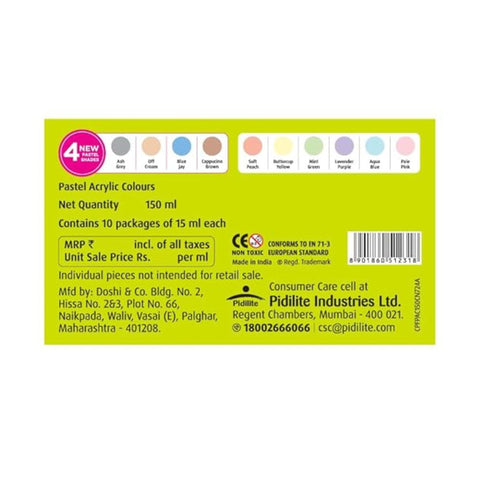 Fevicryl Acrylic Colours Pastel Kit – 10 Soft Pastel Shades -675