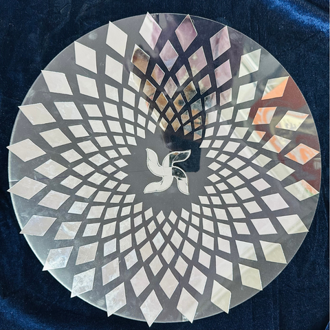 Ready to Use Round Mirror Rangoli on Transparent Sheet – Geometric Silver Mirror Design for Home & Festive decor ST-98