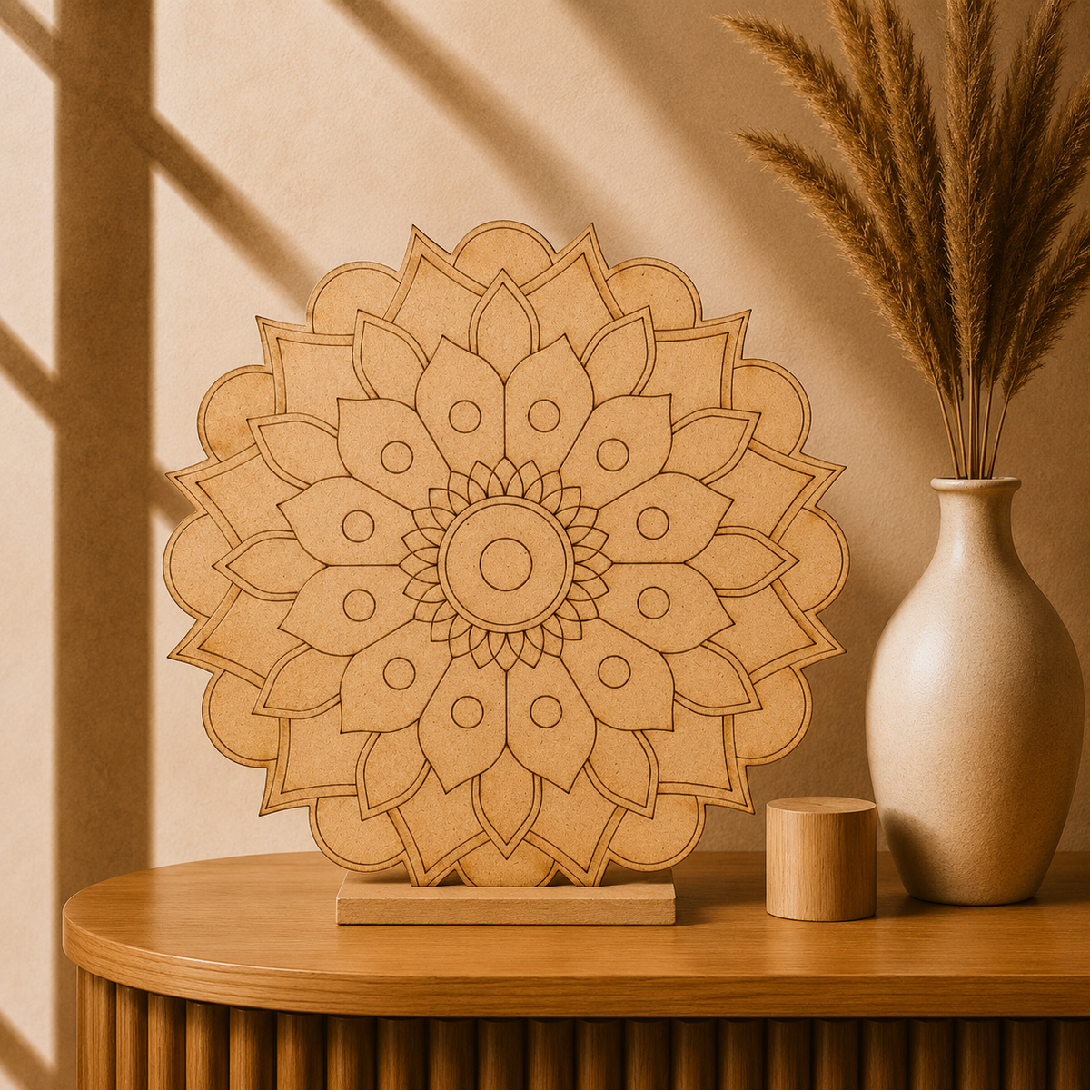 Layered floral mandala MDF base with lotus petal design for Lippan art, mandala painting, resin art, wall décor, and DIY craft decoration projects.