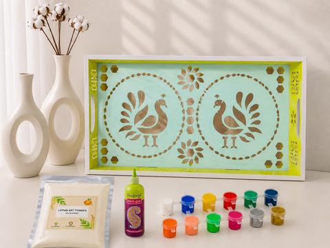 Premarked Peacock Design MDF Tray with Mirror -662