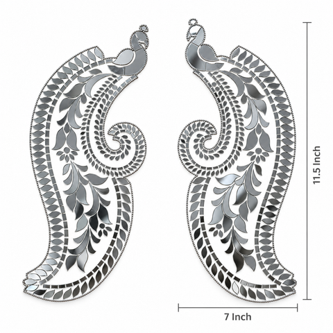 11.5 x 7 Inch Peacock Pair Mirror Patch | Decorative Mirror Design for Rangoli, Wall & Festive Décor  ST-105