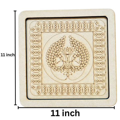 Premarked MDF Peacock Wall Decor Frame with Mirror Design-726 (2 pieces )