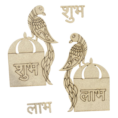 Premarked MDF Shubh Labh Parrot Wall Decor Hanging for Lippan Art-718