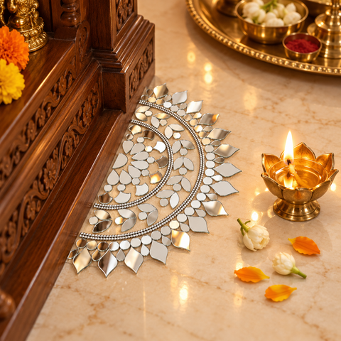 Ready Made Half Round Mirror Decorative Patch on Transparent Sheet – Floral Glass Mirror Design for Wall & Home Decor St-106