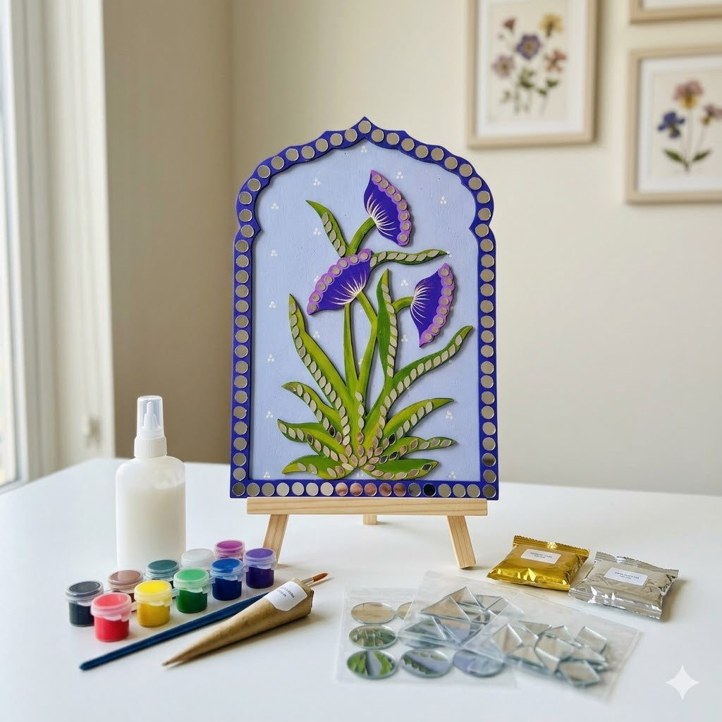 Flower Design Jharokha MDF Wall Decor (with mirrors)  Diy Kit -653