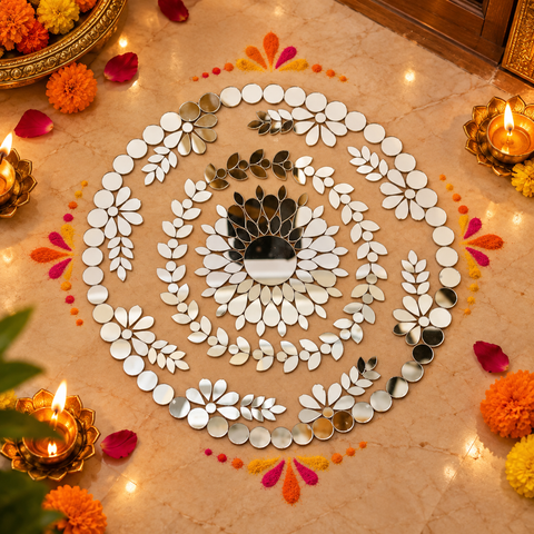 Premium Floral Mirror Rangoli Ready Piece for Home Décor ST-73