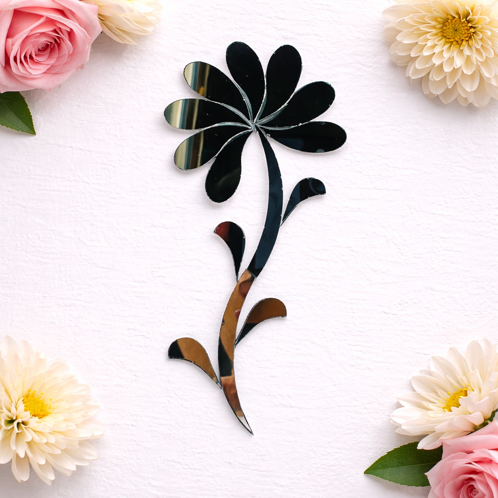 Silver flower stem mirror design for Lippan art, mirror decoration, rangoli patterns, and traditional DIY craft projects.