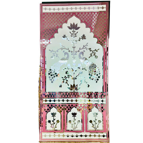 Lotus Peacock Jharokha Panel (Stencil & Mirror)  -1380