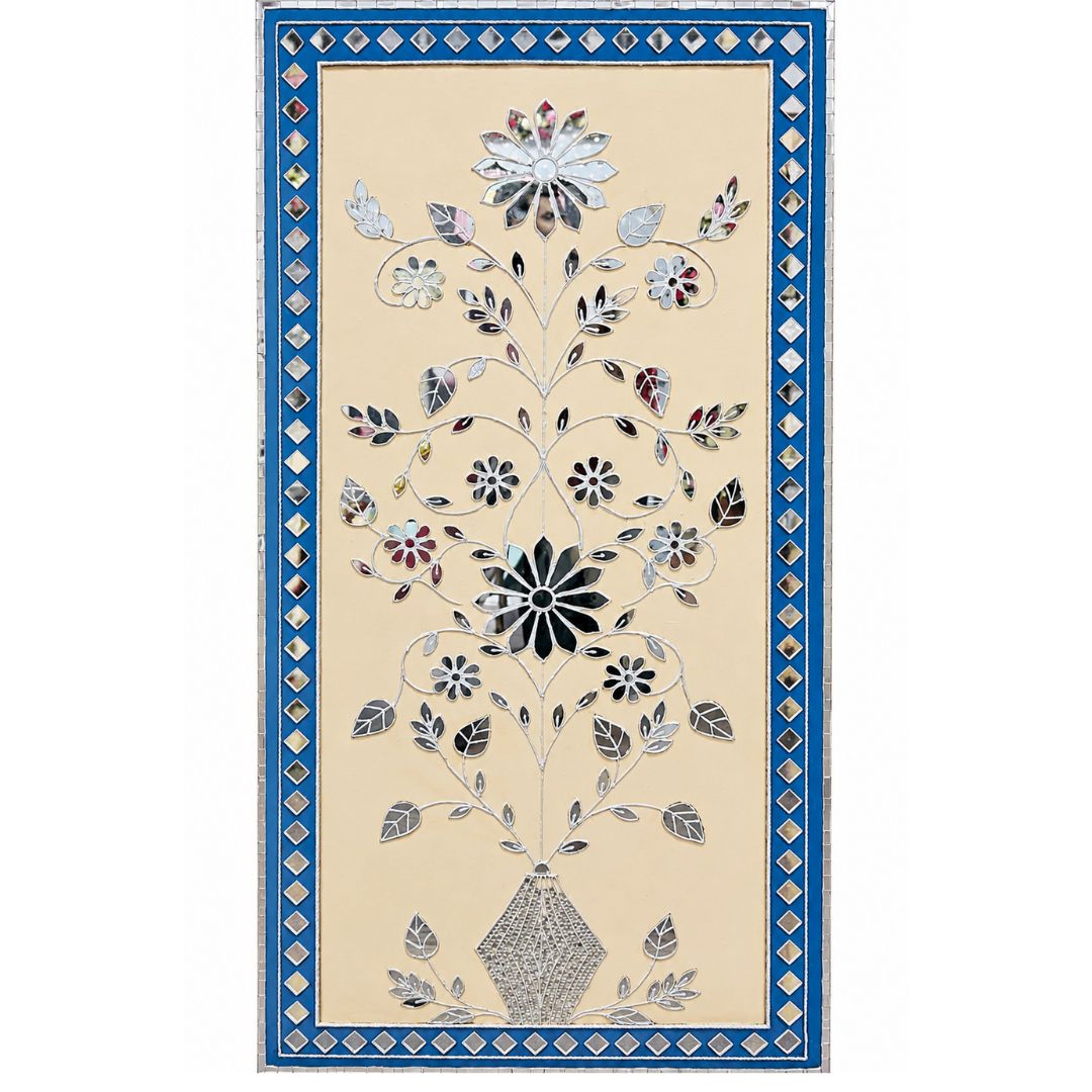 Floral Vase Mirror Work Decorative Panel (Ready Piece) - BAPS-45