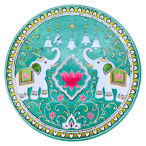 Elephant Lotus & Hanging Bell Round Mirror Work Panel (Ready Piece) - BAPS-44