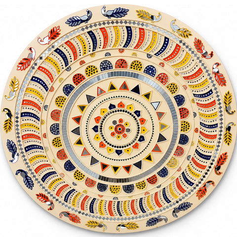 Round Peacock Feather Mandala  (Ready Piece) - BAPS-64