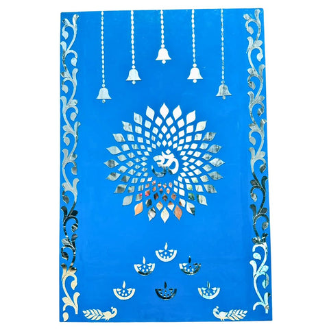 Om Mandala Mirror Work MDF Backdrop with Diya & Bell Design (Ready Piece) - BAPS-71