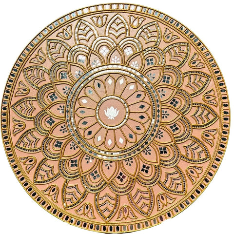 Ready Round Mandala Lippan Art with Mirror Work (Ready Piece) 34 INCH- BAPS-81