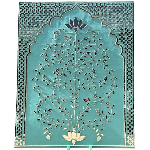 Lotus Tree Mirror Work Ready Wall Décor Panel – Decorative Backdrop Art 4 * 5 FEET & 4 * 4.5 FEET(Ready Piece)- BAPS-83