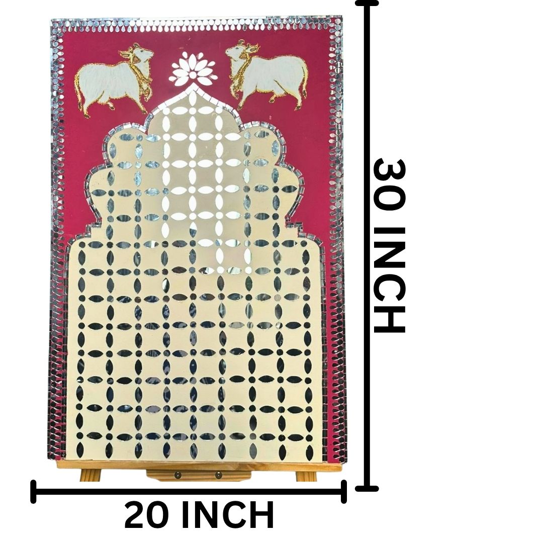 Traditional Cow Motif Mirror Work Ready Backdrop Panel – Decorative Wall Art 20 * 30 INCH - BAPS-85
