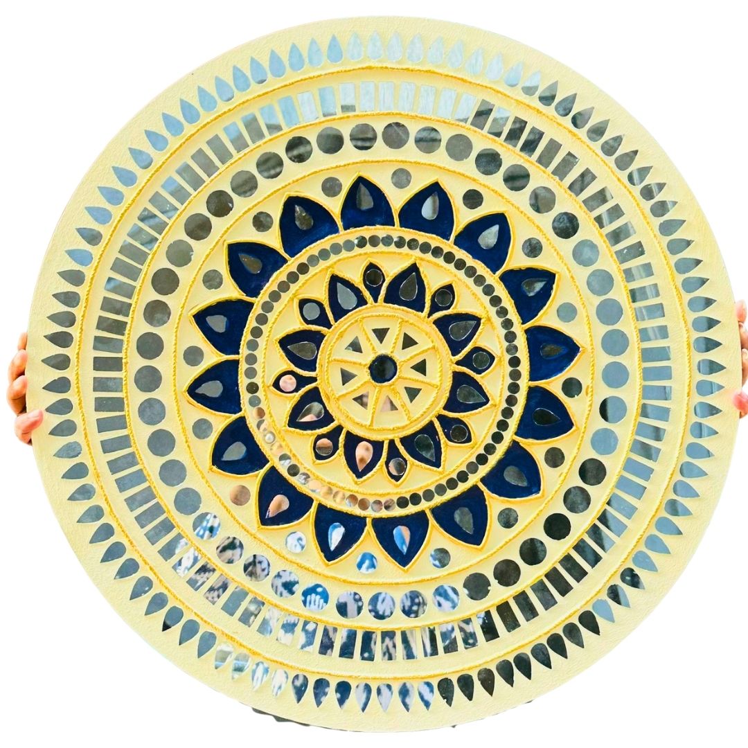 Round Mandala Mirror Work Ready Wall Décor 2 FEET - BAPS-86