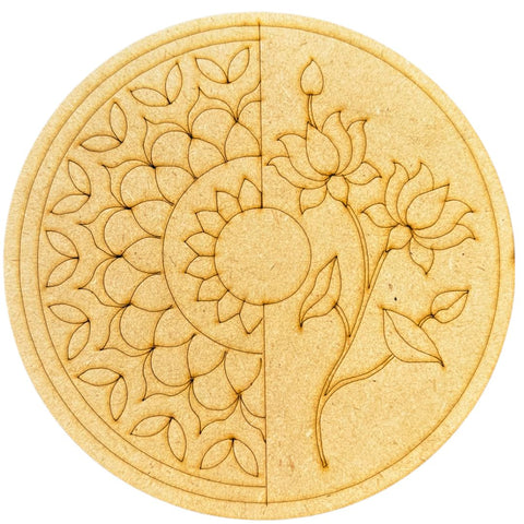 Round Floral Premarked MDF Board – Lotus Design for DIY Mirror & Craft Work - 850