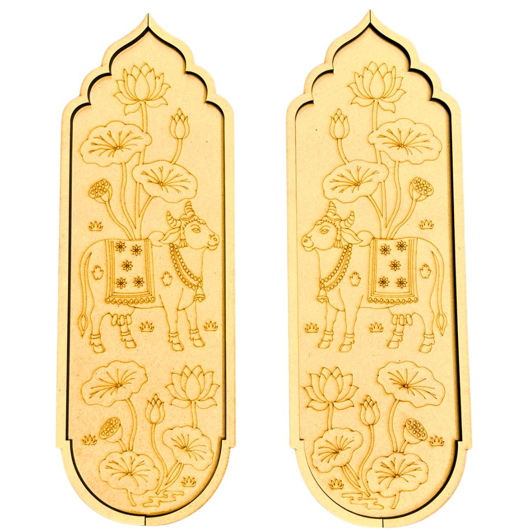 MDF Cow & Lotus Pre-Marked Board Set for Lippan Art & DIY Craft - 851