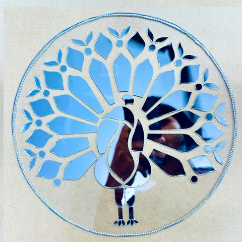 Peacock Mirror Wall Decor – Ready-Made Decorative Mirror Art on Transparent Sheet ST-41
