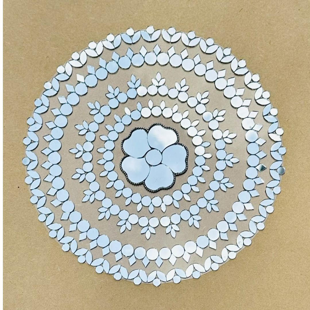 Ready-Made Round Floral Mirror Design on Transparent Sheet for Lippan Art ST-45
