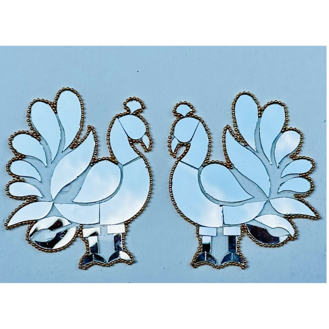 Ready-Made Peacock Pair Silver Mirror Décor Piece ST-80