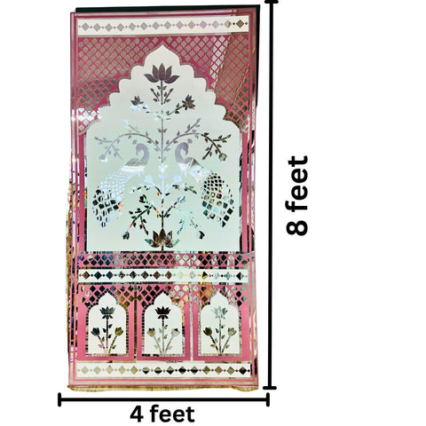 Peacock Lotus Jharokha Mirror Work 3 Panel Backdrop(Ready Piece) - BAPS-43