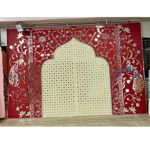 Peacock Jharokha Floral Mirror Work Decorative Panel (Ready Piece) - BAPS-42