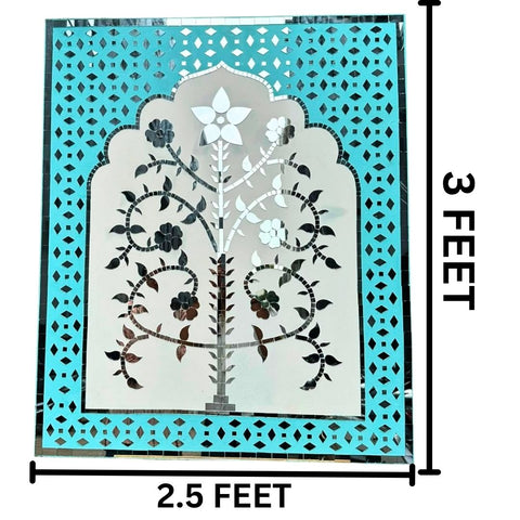 Floral Tree Arch Mirror Work MDF Backdrop (Ready Piece) - BAPS-69