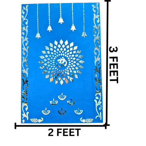 Om Mandala Mirror Work MDF Backdrop with Diya & Bell Design (Ready Piece) - BAPS-71