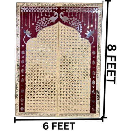 Peacock & Lotus Arch Mirror Work MDF Backdrop (Ready Piece) - BAPS-74