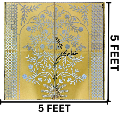 Ready Floral Tree Mirror Work Wall Panel with Geometric Border (Ready Piece) 5 * 5 feet- BAPS-77