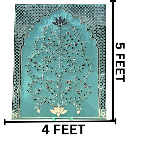 Lotus Tree Mirror Work Ready Wall Décor Panel – Decorative Backdrop Art 4 * 5 FEET & 4 * 4.5 FEET(Ready Piece)- BAPS-83