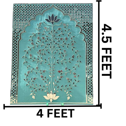 Lotus Tree Mirror Work Ready Wall Décor Panel – Decorative Backdrop Art 4 * 5 FEET & 4 * 4.5 FEET(Ready Piece)- BAPS-83