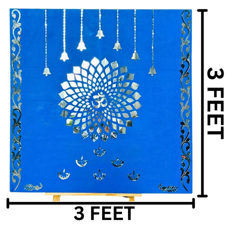 Om Mandala Mirror Work MDF Backdrop with Diya & Bell Design (Ready Piece) 2 * 3 & 3 * 3 FEETFEET- BAPS-71
