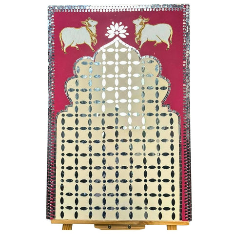 Traditional Cow Motif Mirror Work Ready Backdrop Panel – Decorative Wall Art 20 * 30 INCH - BAPS-85