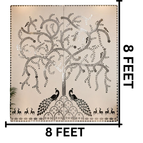 Peacock Tree Mirror Work Ready Wall Décor Panel Ready Piece 8 * 8 FEET - BAPS-90