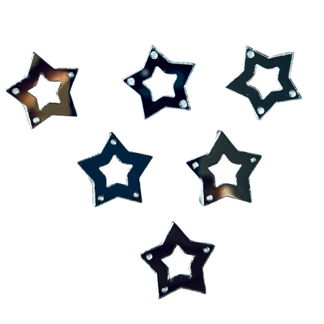 Silver & golden Acrylic Hollow Star Mirror for Fabric Embroidery ( with holes )A-211