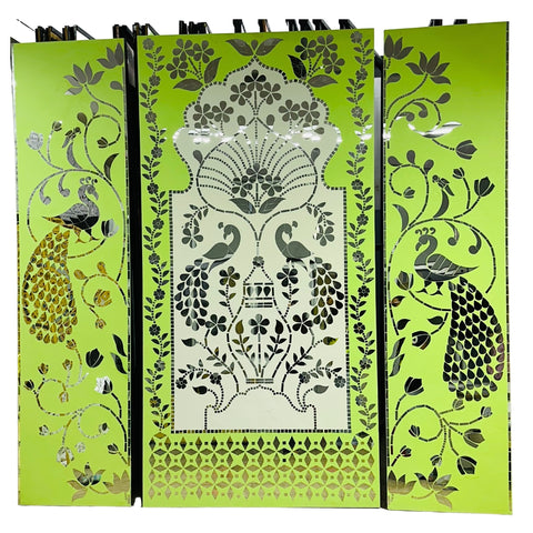 Peacock Mirror & Stencil Panel Set for Ganpati Decoration, Wedding Backdrop-baps-10