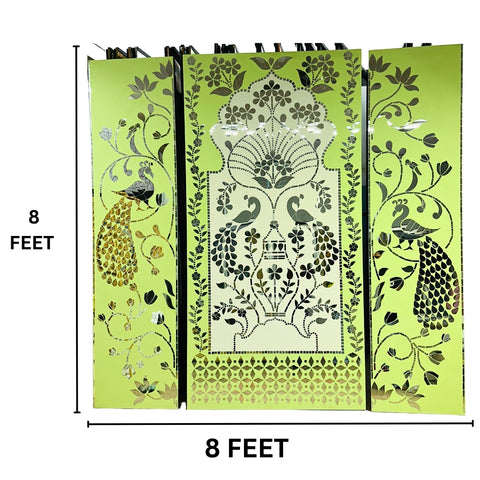 Peacock Mirror & Stencil Panel Set for Ganpati Decoration, Wedding Backdrop-baps-10