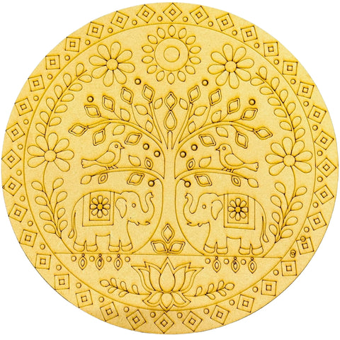 Round Tree with Elephant & Bird MDF Base for Lippan Art (With Mirror) -828