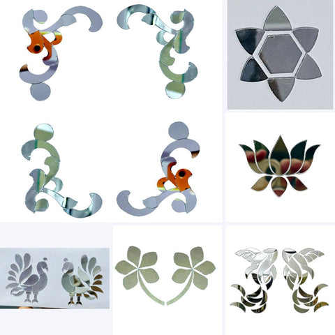 6 Fancy Shape Silver Mirror Kit for Lippan Art, Mirror Work & DIY Crafts -822