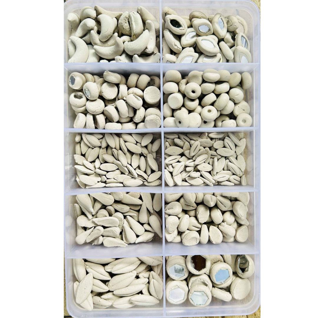10 Mix Shape Handmade Clay Mirror Pieces Set for Lippan Art, Mandala Art, Mirror Work -818