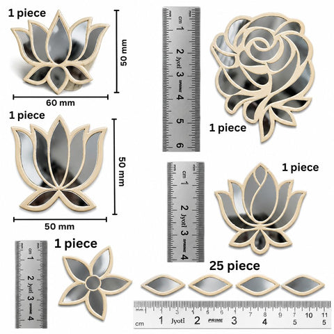 6 Mix Shape Handmade Clay Mirror Pieces Set – Rose, Lotus, Flower, & Leaf Shapes for Lippan Art - 819